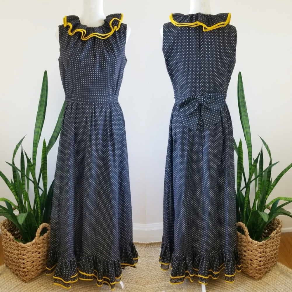 VTG 60s Miss Elliette Swiss Dot Ruffle Dress